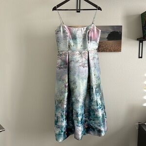 Monique Lhuillier cocktail midi dress.